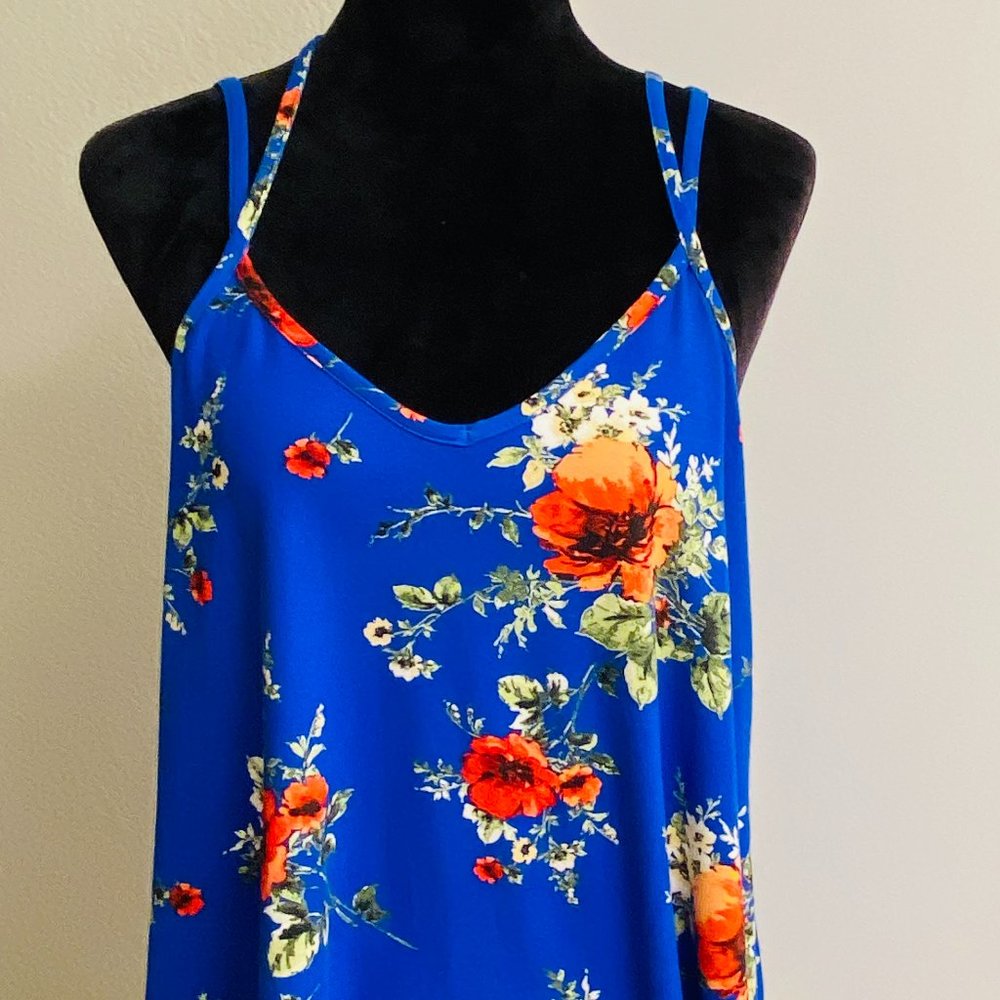 Papermoon Bright Blue Floral Strappy Soft Summer Top Size Large